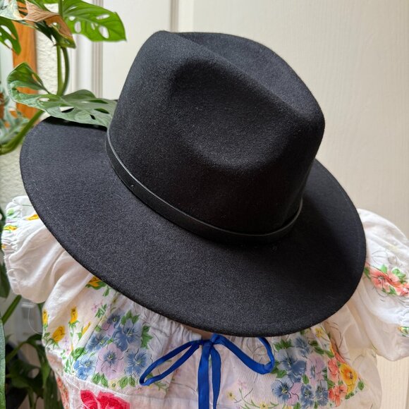 Pre-owned Free People Black 100% Wool Pinch Front Western Hat main image 5
